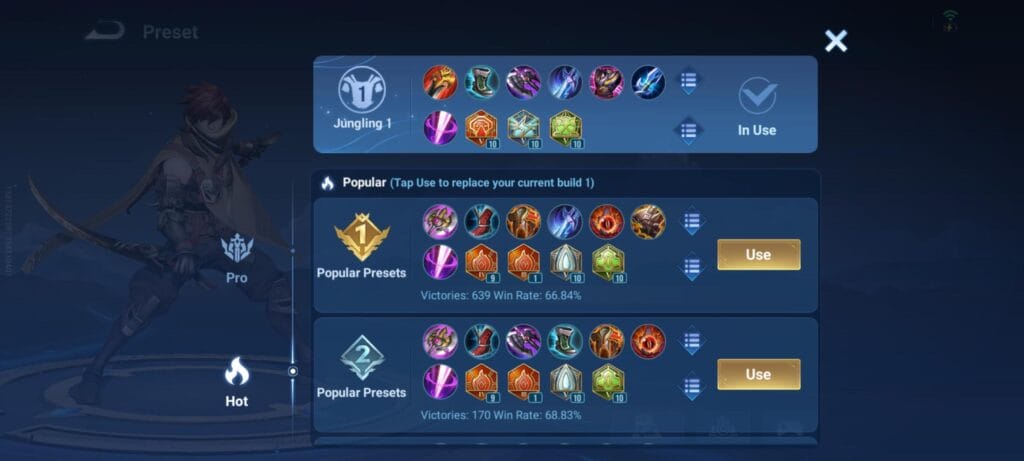 Honor of Kings role-based item build guide showing default core logic for Clash Lane, Jungle, Mid Lane, Farm Lane, and Roam