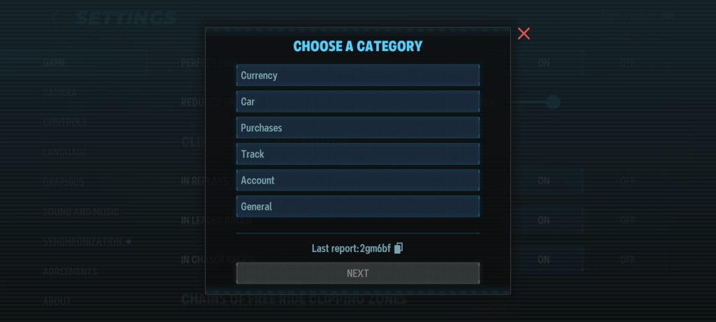 CarX support ticket or help page visual for reporting wrong account top up and submitting Player ID proof
