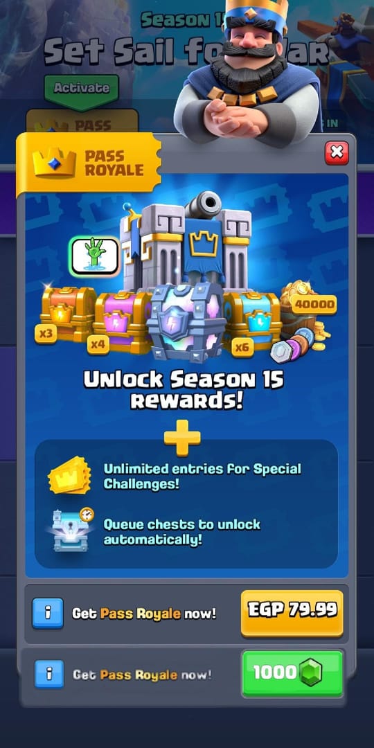 Comparison image of Clash Royale Diamond Pass and Gem pack purchase options