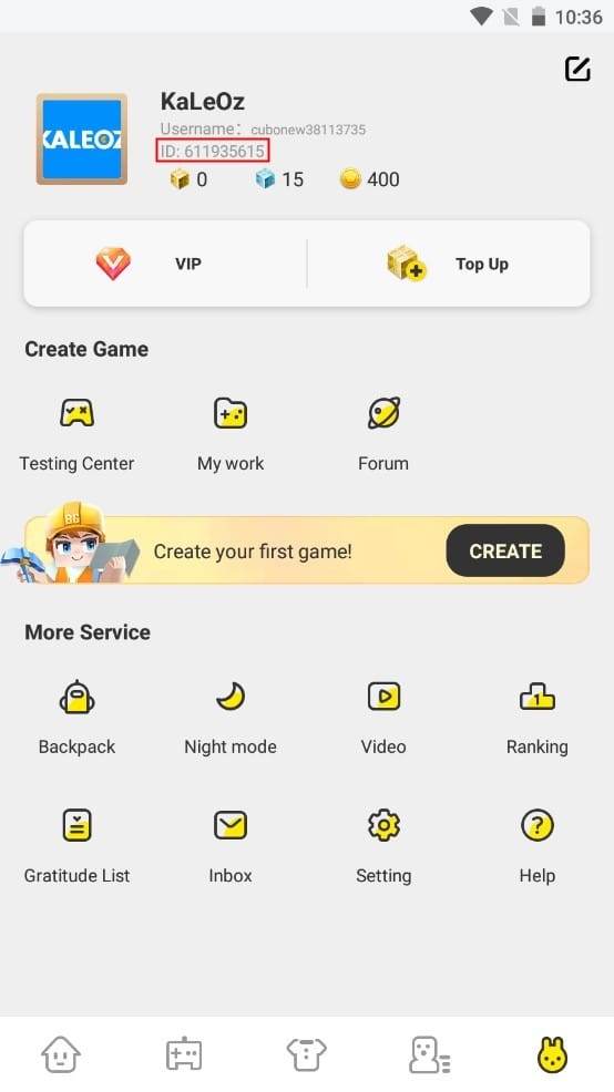 Blockman Go에서 플레이어 UID 또는 계정 ID를 확인하는 화면 가이드