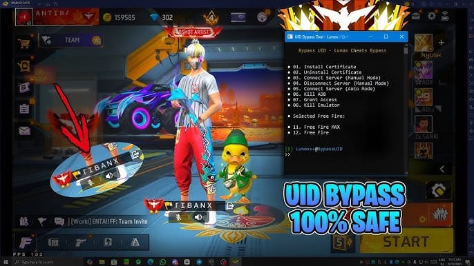 프리파이어 MAX 프로필의 UID 확인과 충전 페이지 서버 선택 과정을 설명하는 가이드 이미지