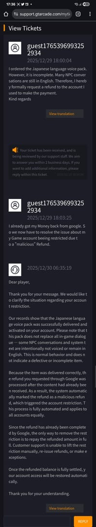 GTArcade support or order status screen for resolving delayed Era of Celestials top-up transactions