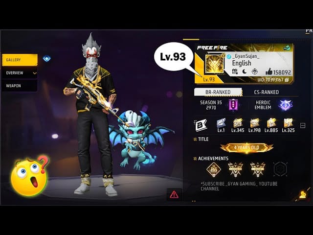 Free Fire MAX account profile screen showing player UID location for top-up verification