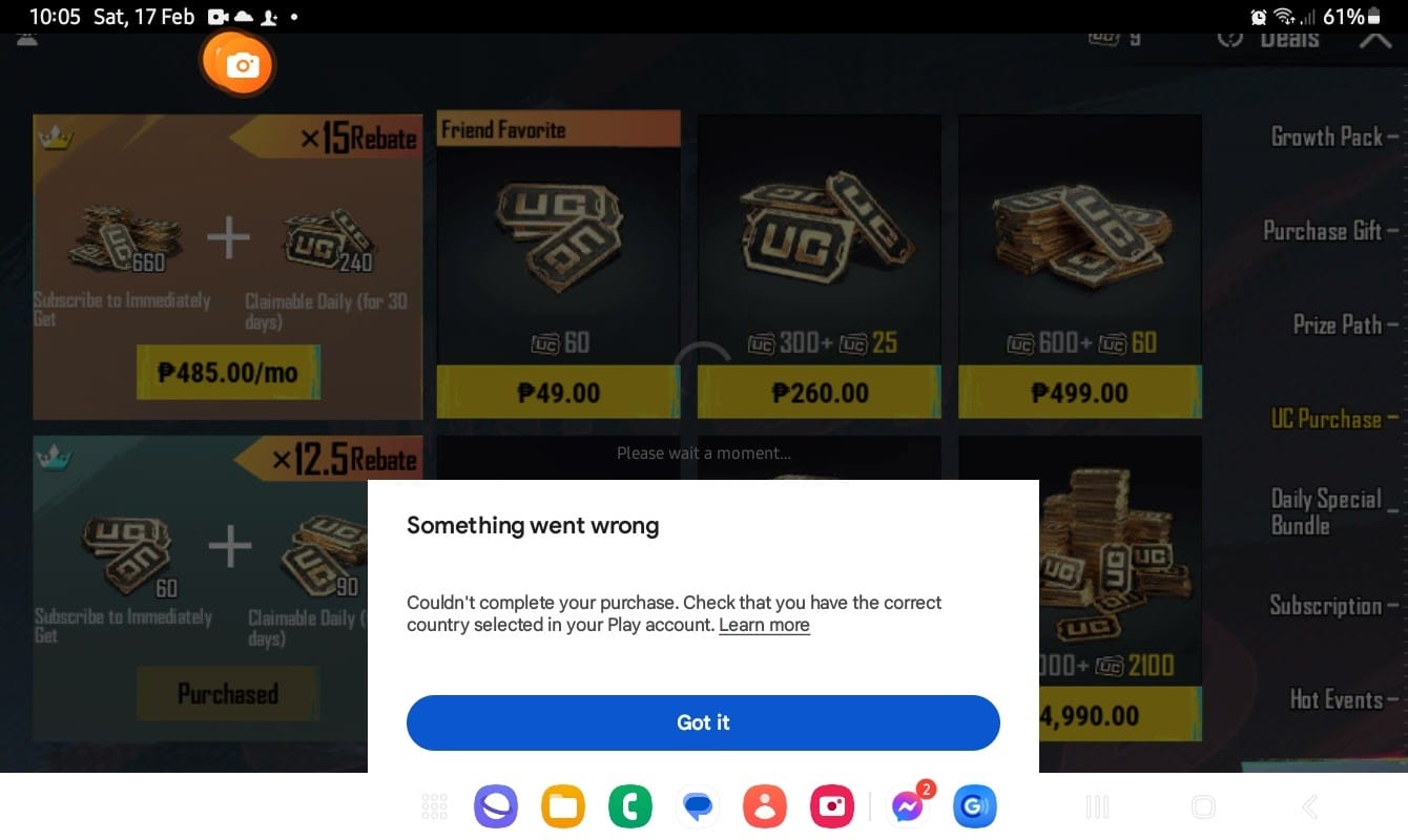 PUBG Mobile UC checkout screen with payment method options such as card, PayPal, Google Pay, and local wallets