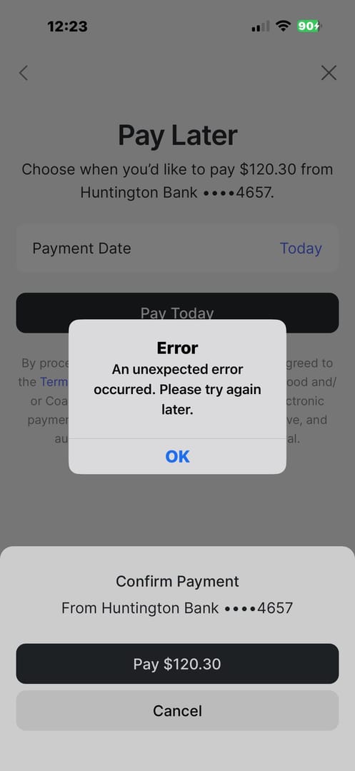 Troubleshooting image showing 4Fun Diamonds Top Up payment failure during international checkout