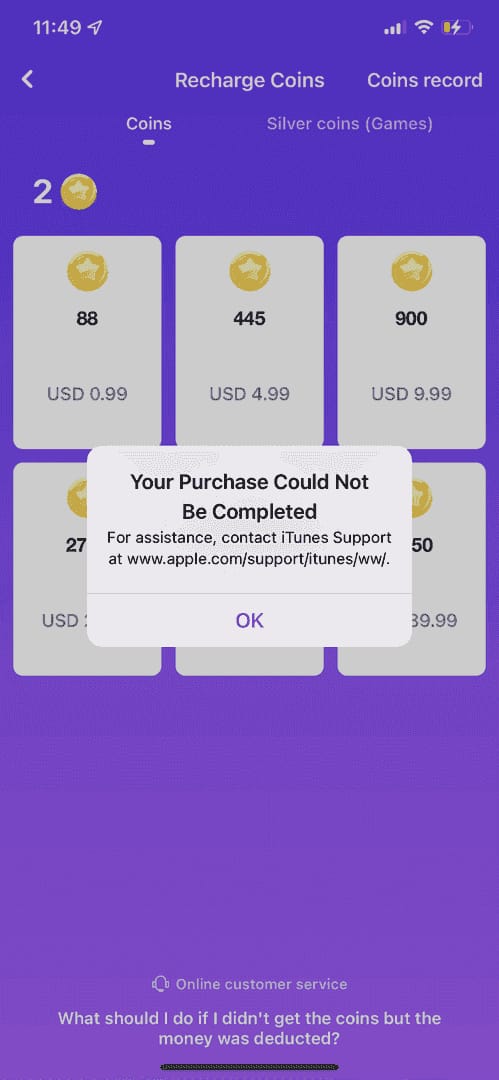 Mico Live account screen or troubleshooting visual showing subscription not appearing because the app is signed into a different account than the Apple ID used for purchase.