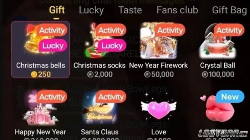 Интерфейс дарения подарков внутри приложения Poppo Live, показывающий варианты монет во время прямой трансляции