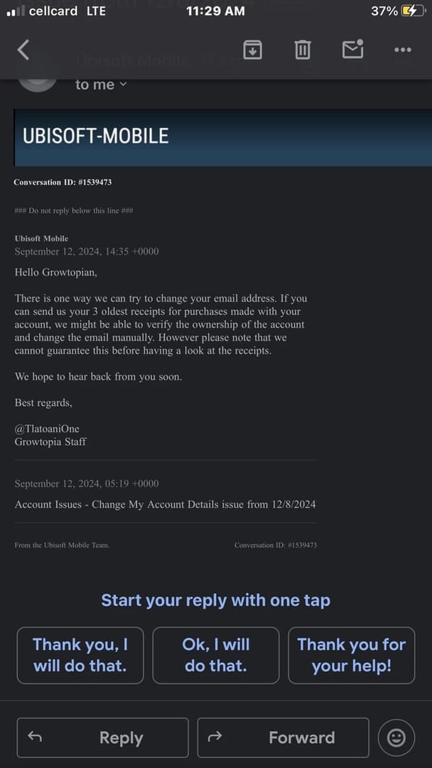 Troubleshooting visual showing Growtopia payment receipt, order ID, and account screenshot prepared for support verification.