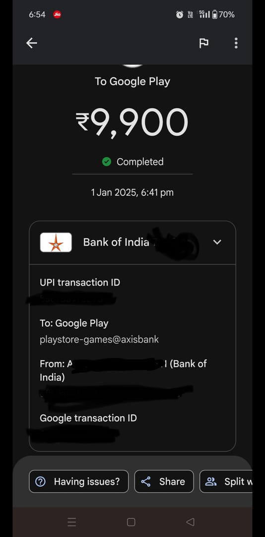 Zenless Zone Zero purchase record or receipt screen for support evidence collection after failed top up