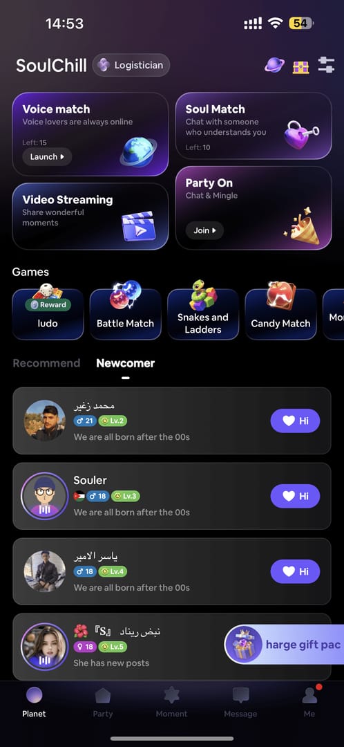 SoulChill support or FAQ screen for resolving failed or delayed Crestal top up orders