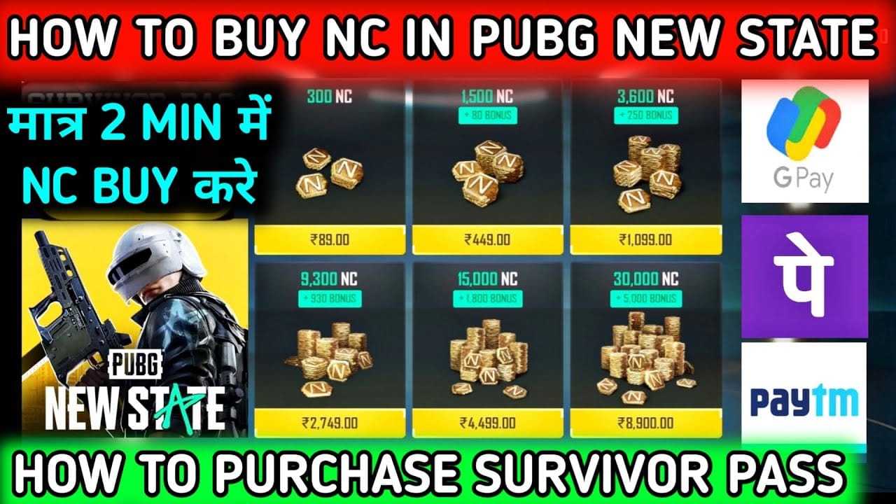 PUBG: New State NC top-up checkout screen with payment method selection and order confirmation details