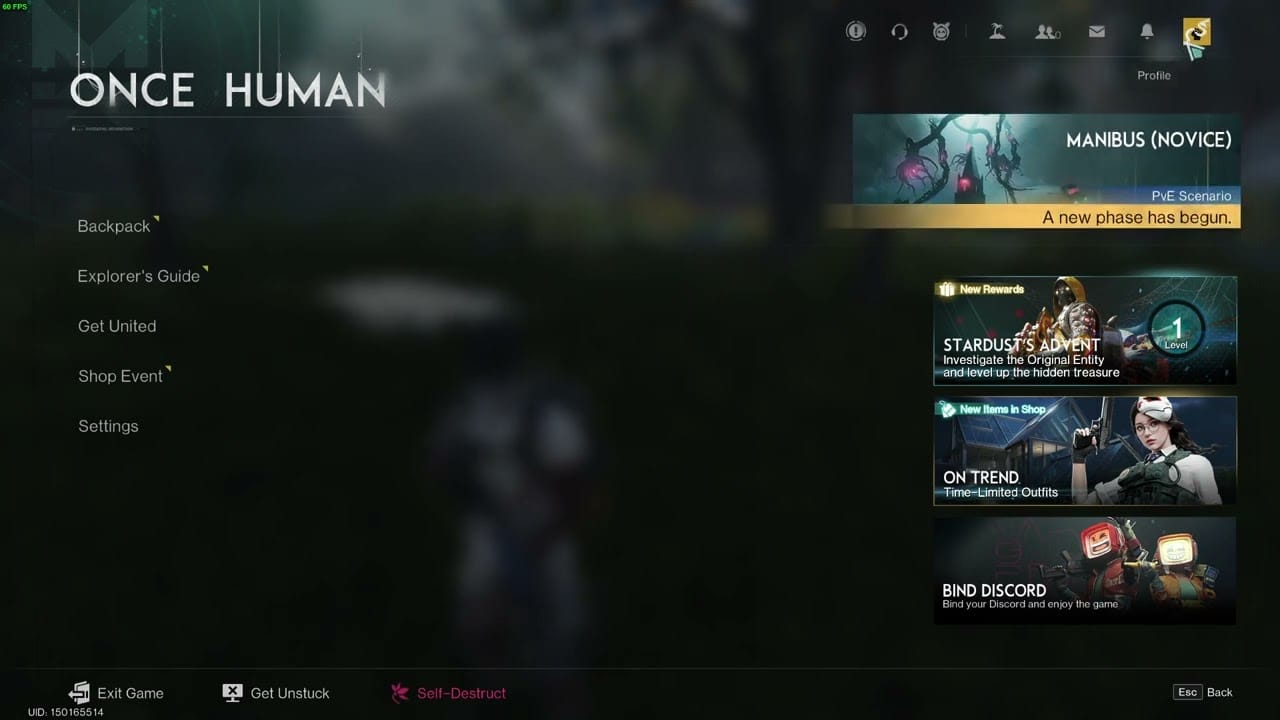 Guide image showing Once Human account screen with UID, server, and region details needed for Crystgin top up