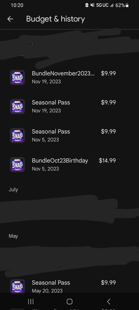 Google Play order history or pending purchase screen used to troubleshoot Marvel Snap GCash payment issues