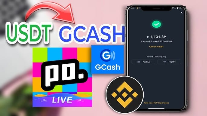 Poppo Live Coins checkout page with Binance Pay or USDT payment option selected