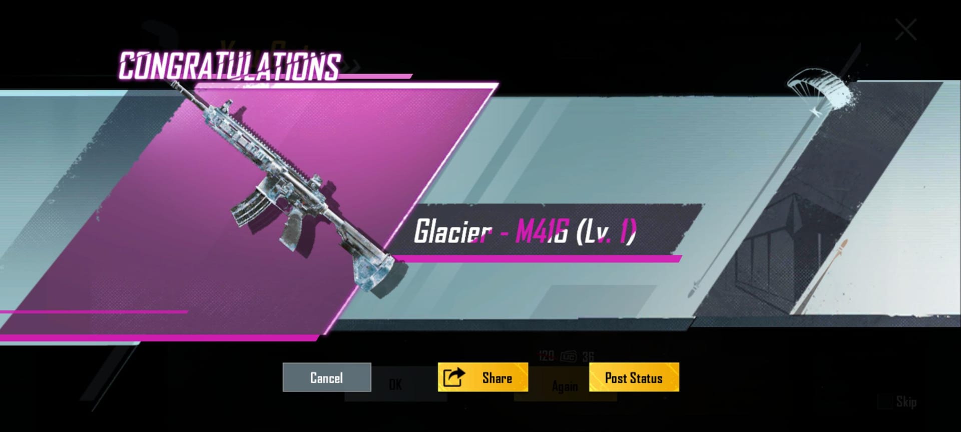 PUBG Mobile UC M416 rifle with meta attachments shown in weapon loadout view