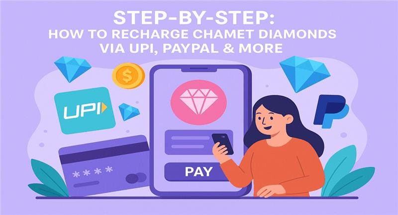 Chamet Diamond top-up checkout page showing diamond package selection, User ID entry, and PayPal payment method