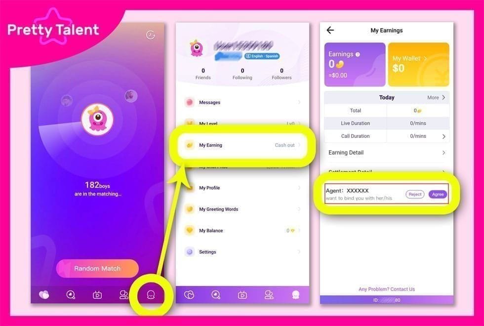 Chamet app wallet or account screen showing where to find the UID before buying Chamet Diamond.