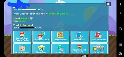 Guide image showing where to find the GrowID on the Growtopia Play Online screen and main menu Connected as section.