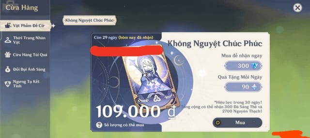 Payment receipt or transaction history screen for a Genshin Impact purchase showing order status