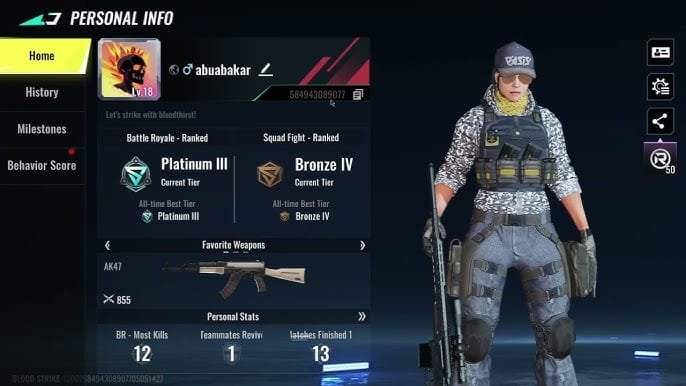 Blood Strike account settings screen showing where to find the player UID