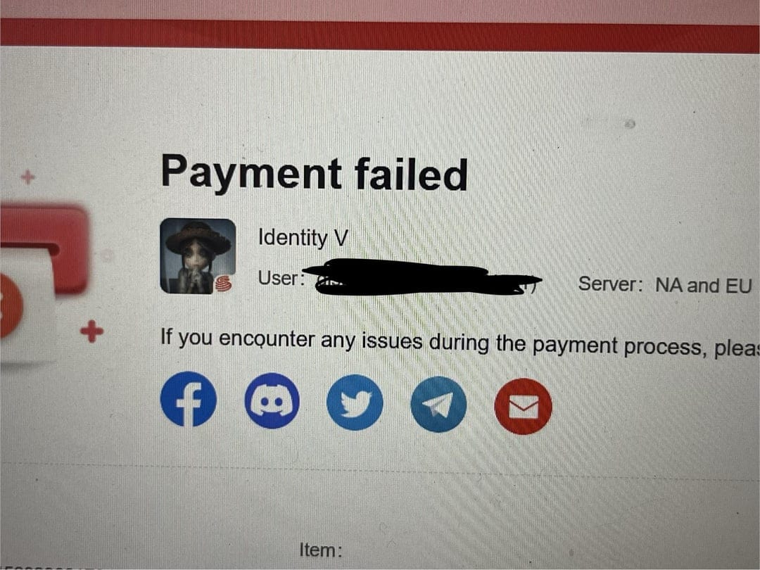 Identity V top up order status screen showing a pending payment or delivery issue
