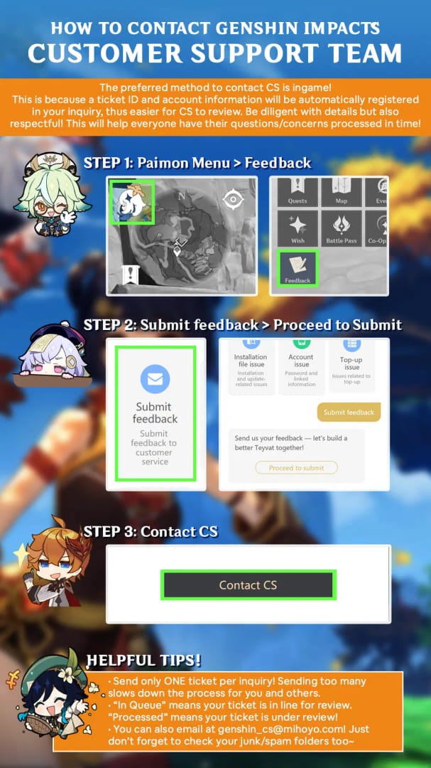 Genshin Impact or HoYoverse support center page for resolving paid but undelivered top-up orders