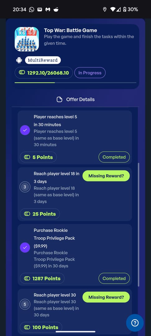 Top War payment pending or order status screen used to troubleshoot an Elite Monthly Pass renewal that has not activated before expiry.