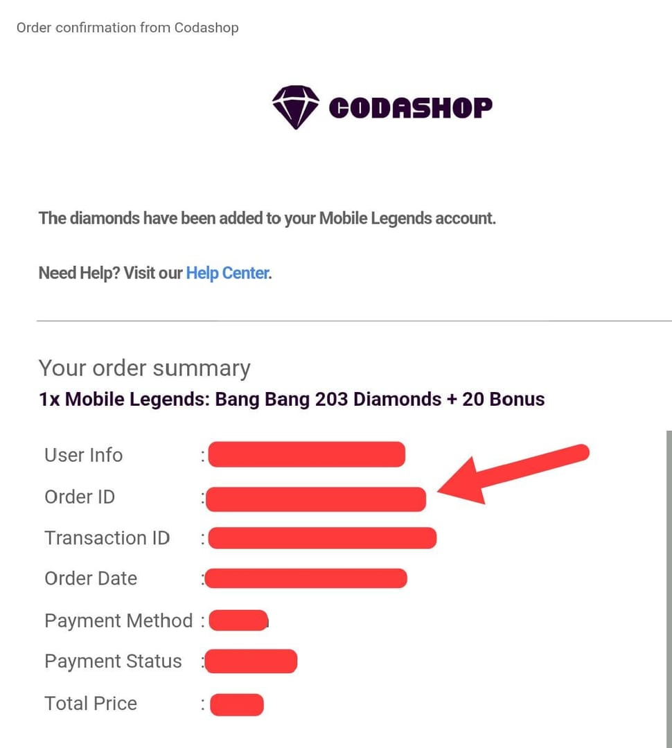 Mobile Legends: Adventure M-Cash order status or support screen for delayed or failed payment troubleshooting