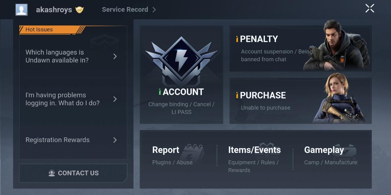Troubleshooting visual showing Undawn redeem error screenshot, masked code, order proof, and account details for support submission