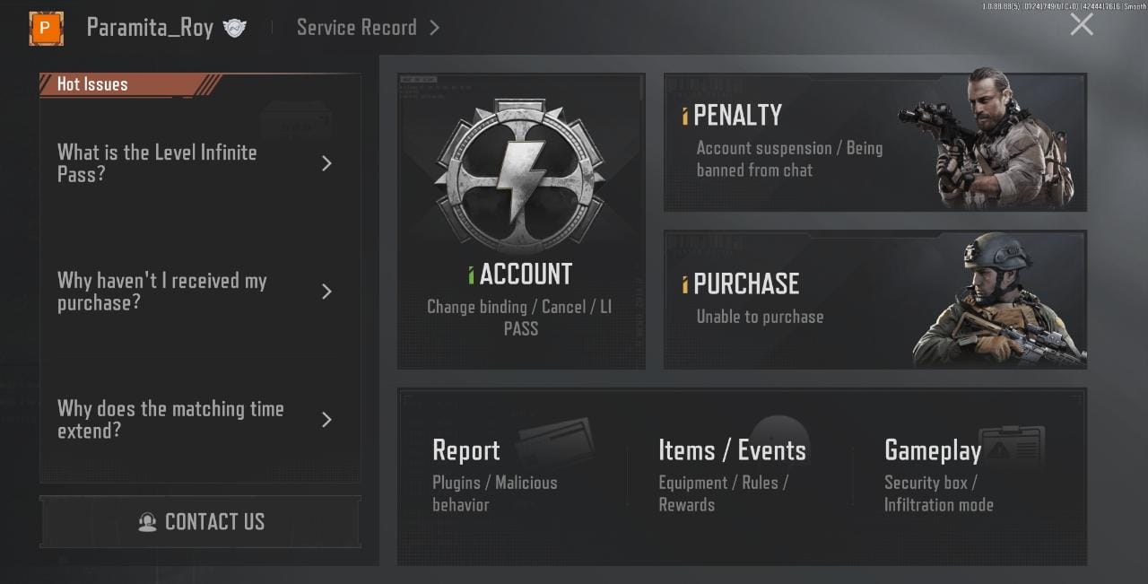 Arena Breakout: Infinite support or order history interface for resolving missing Bonds or failed top-up issues