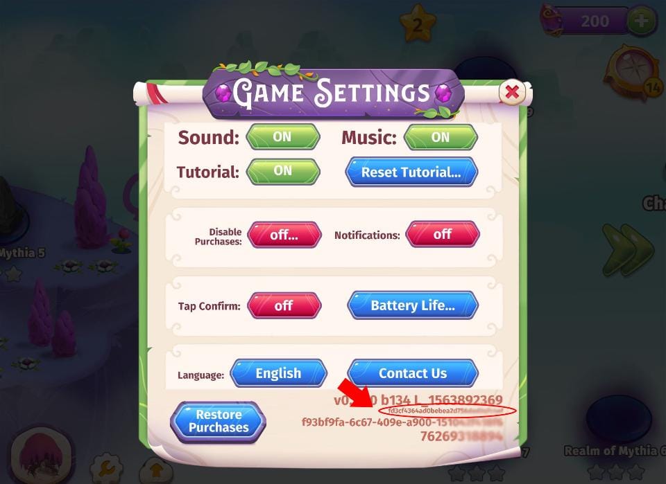 Merge Kingdoms account screen showing player ID and server information used for Gold top up verification