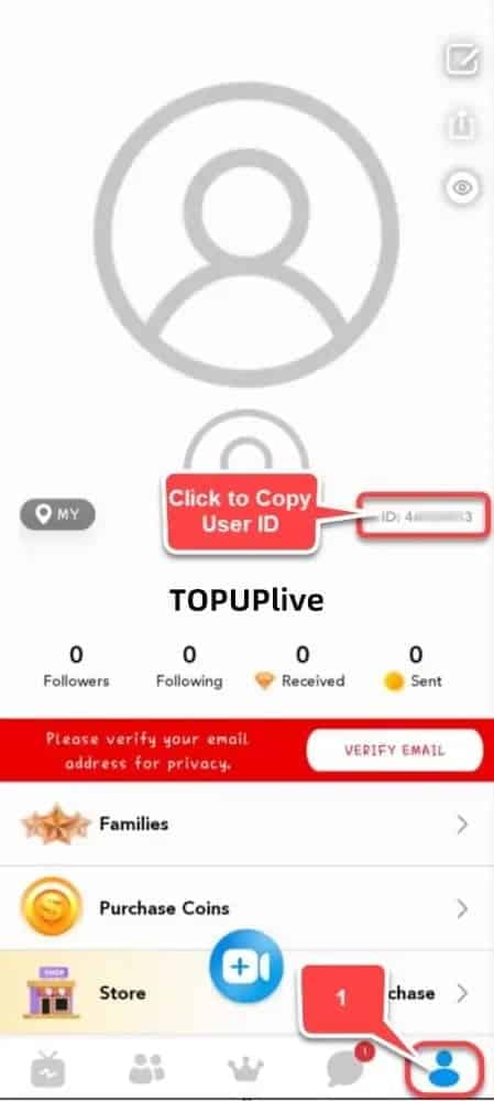 Step-by-step SuperLive recharge guide showing UID entry, coin pack selection, and GCash checkout flow