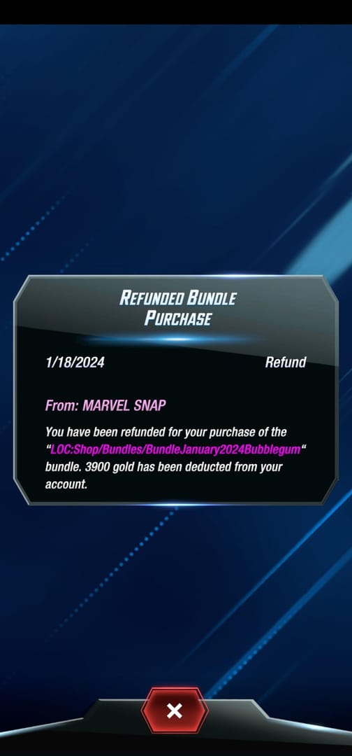 Marvel Snap settings screen showing the restore purchases option for fixing missing Apple App Store purchases