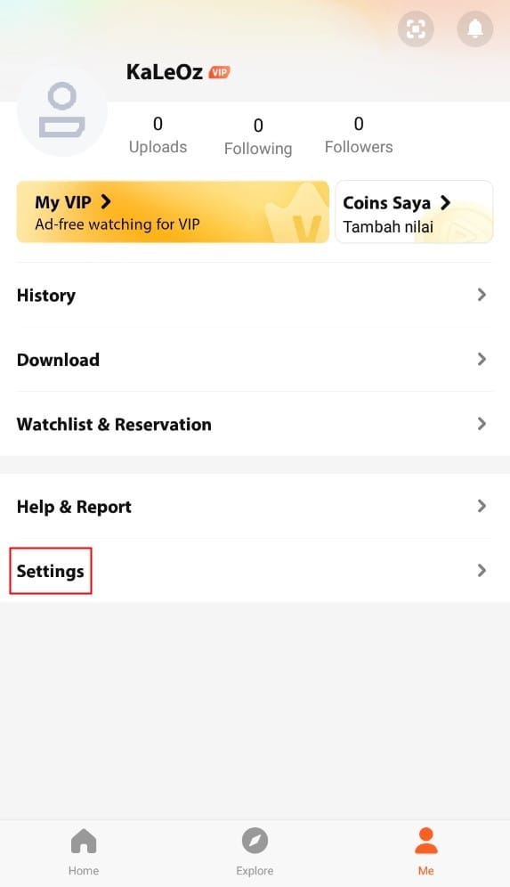 WeTV app account screen showing where to find the WeTV ID in settings