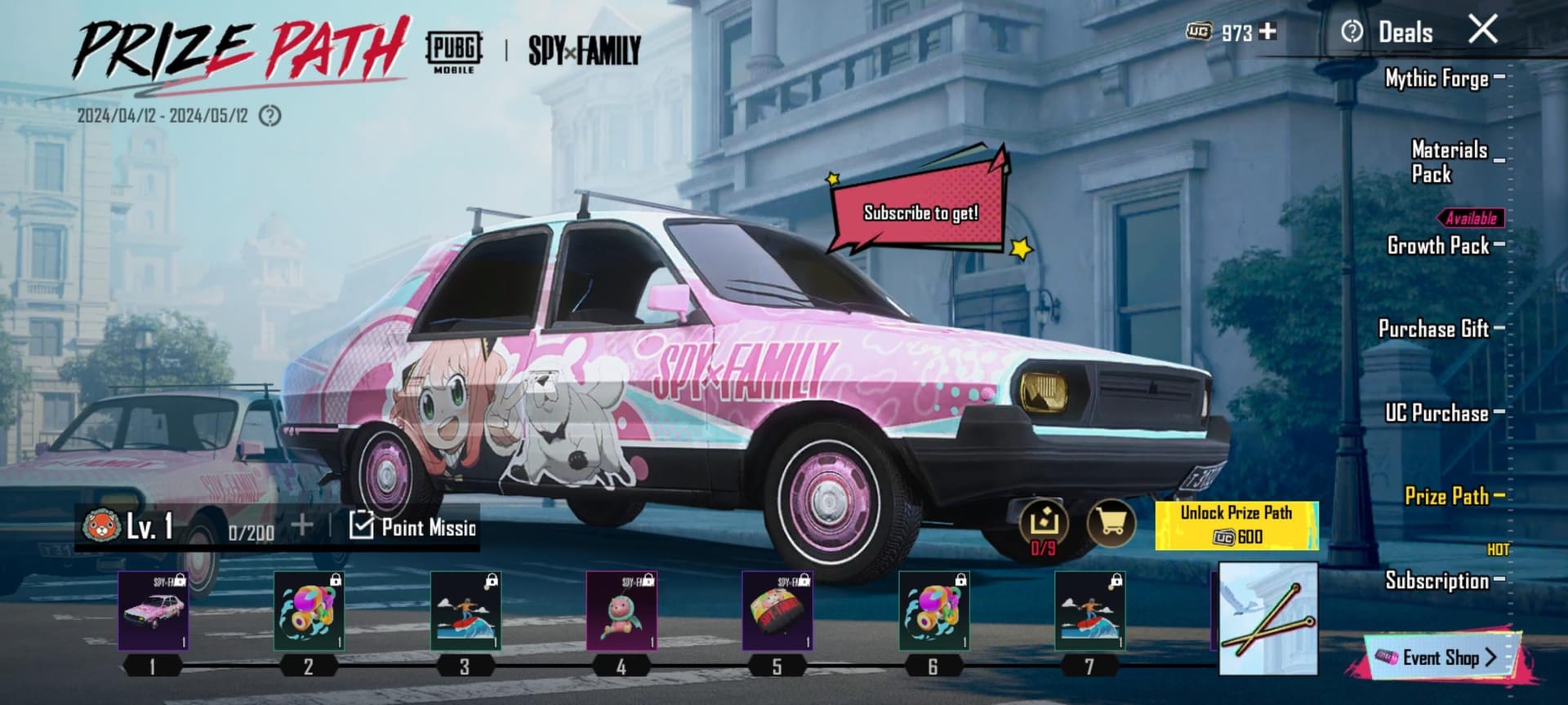 PUBG Mobile UC Prize Path reward character outfit from a structured event