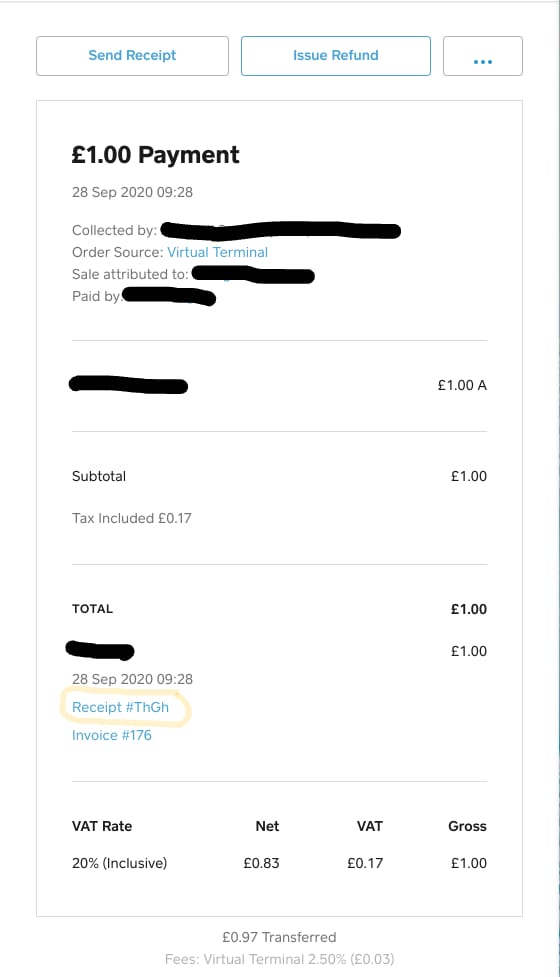 Saada payment receipt or transaction details screen showing order ID, amount, date, and payment reference
