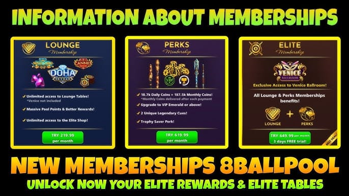 Comparison image showing 8 Ball Pool subscription status in the app store versus the in-app account or Elite membership screen