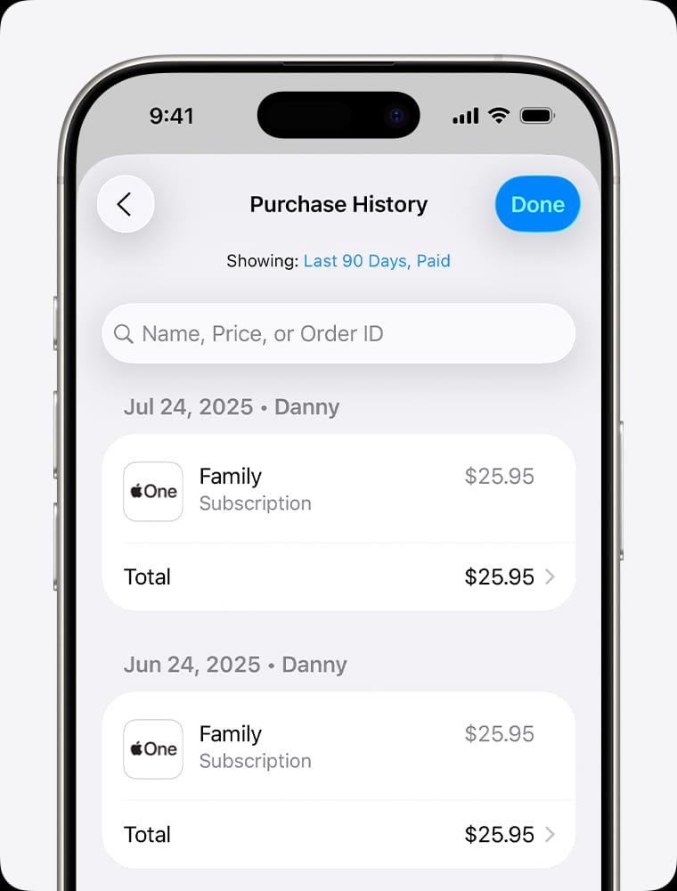 iPhone App Store Purchase History screen used to verify a Ghost Story Love Destiny premium or subscription transaction under the correct Apple ID.