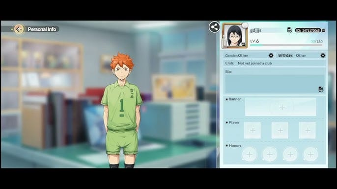 Haikyu!! Fly High 계정 화면에서 UID와 서버 정보를 확인하는 예시