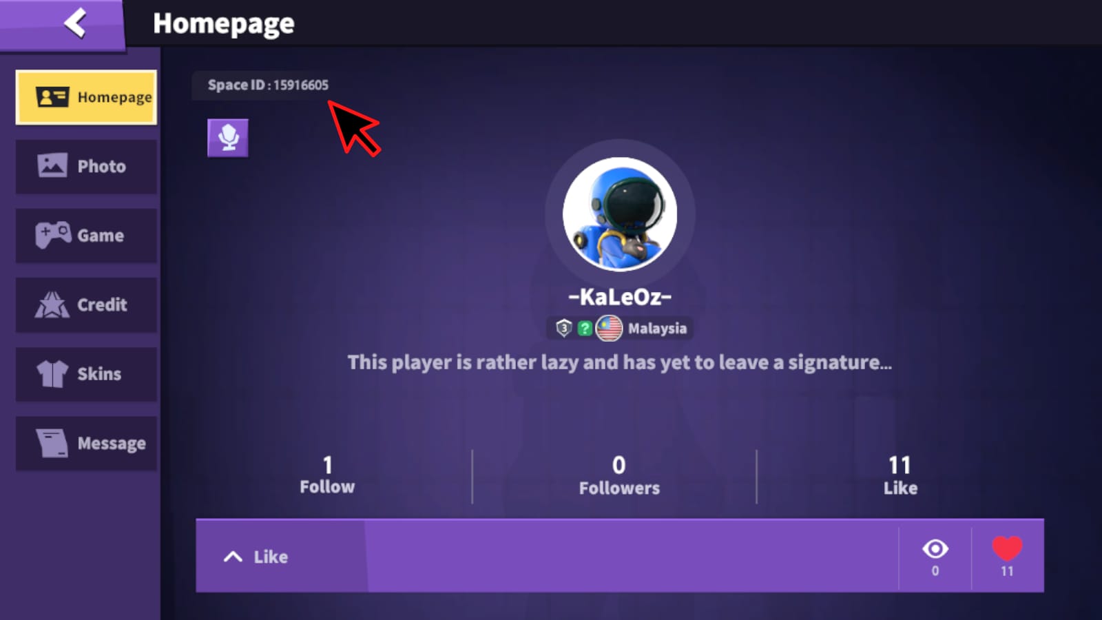 SuperSus account profile screen highlighting the Space ID used for top up instead of username or email