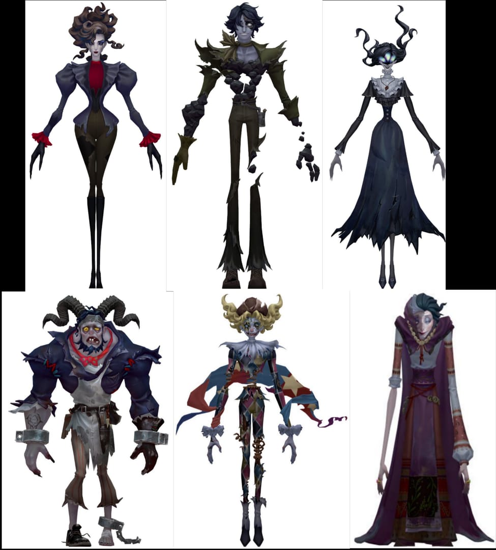 Identity V hunter characters Night Watch, Breaking Wheel, and Dream Witch used for skill bracket recommendations