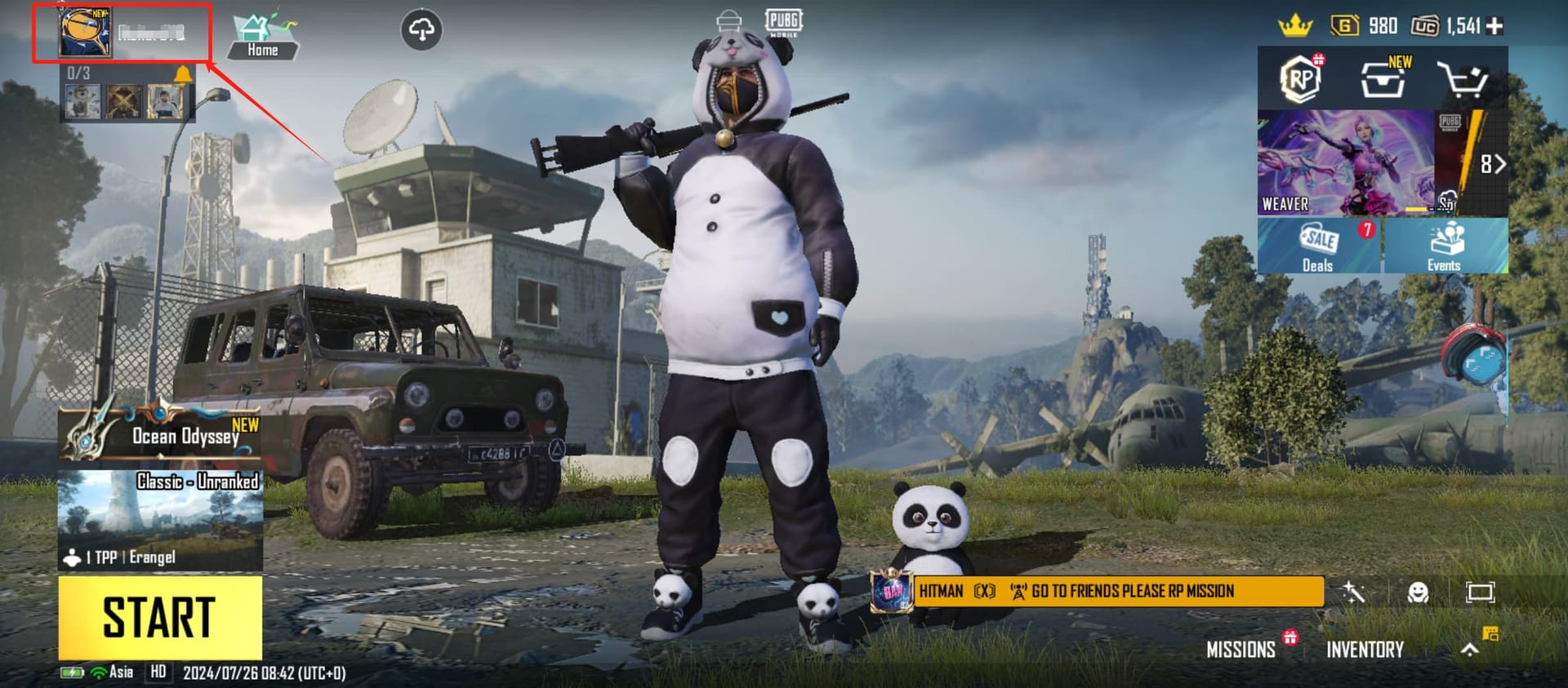 PUBG Mobile account settings screen showing where to find the Player ID for UC top-up